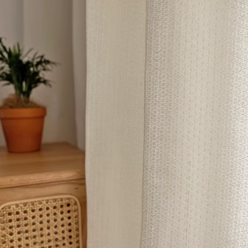 Bohemian Beige Cotton Linen Curtains for Living Room and Bedroom - Custom Southeast Asian Retro Tatami Tulle Design
