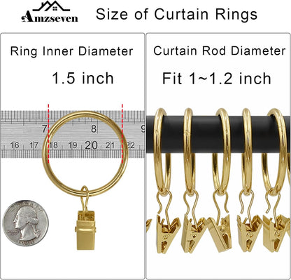 100-Pack Gold Metal Curtain Rings with Clips, 1.5-Inch Interior Diameter Drapery Hooks