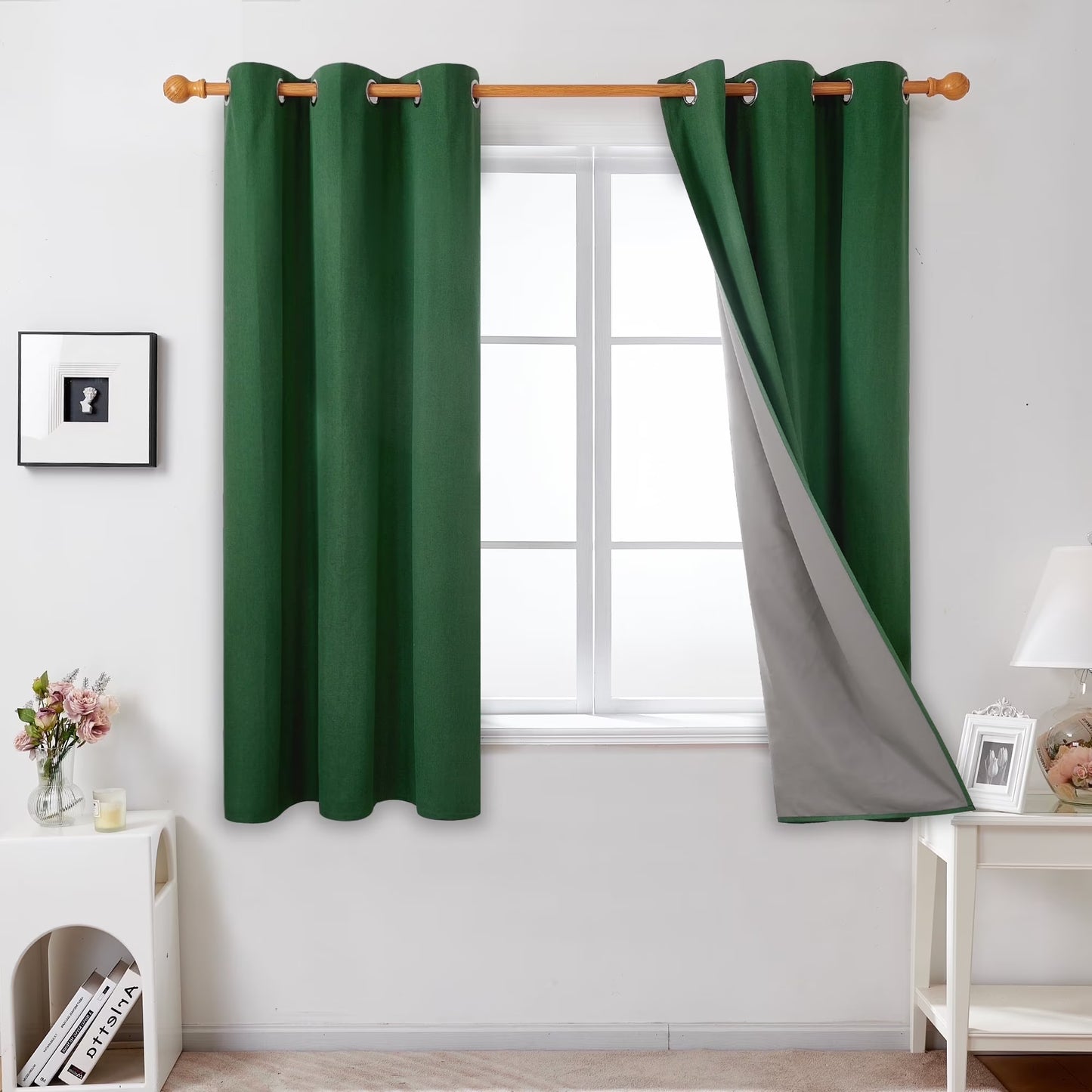 Thermal Insulated 100% Blackout Grommet Curtains, 63-Inch Length, Dark Forest, Set of 2 Panels (42W x 63L inches) for Bedroom Use