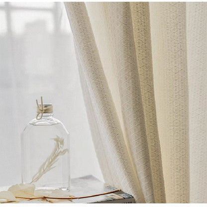 Bohemian Beige Cotton Linen Curtains for Living Room and Bedroom - Custom Southeast Asian Retro Tatami Tulle Design
