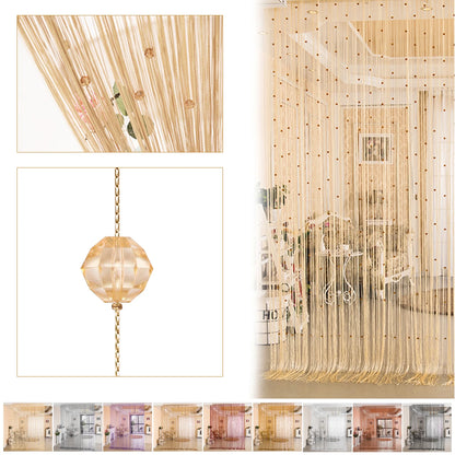 Crystal Beaded String Door Curtain - Decorative Bead Fringe Room Divider and Window Panel Drapes