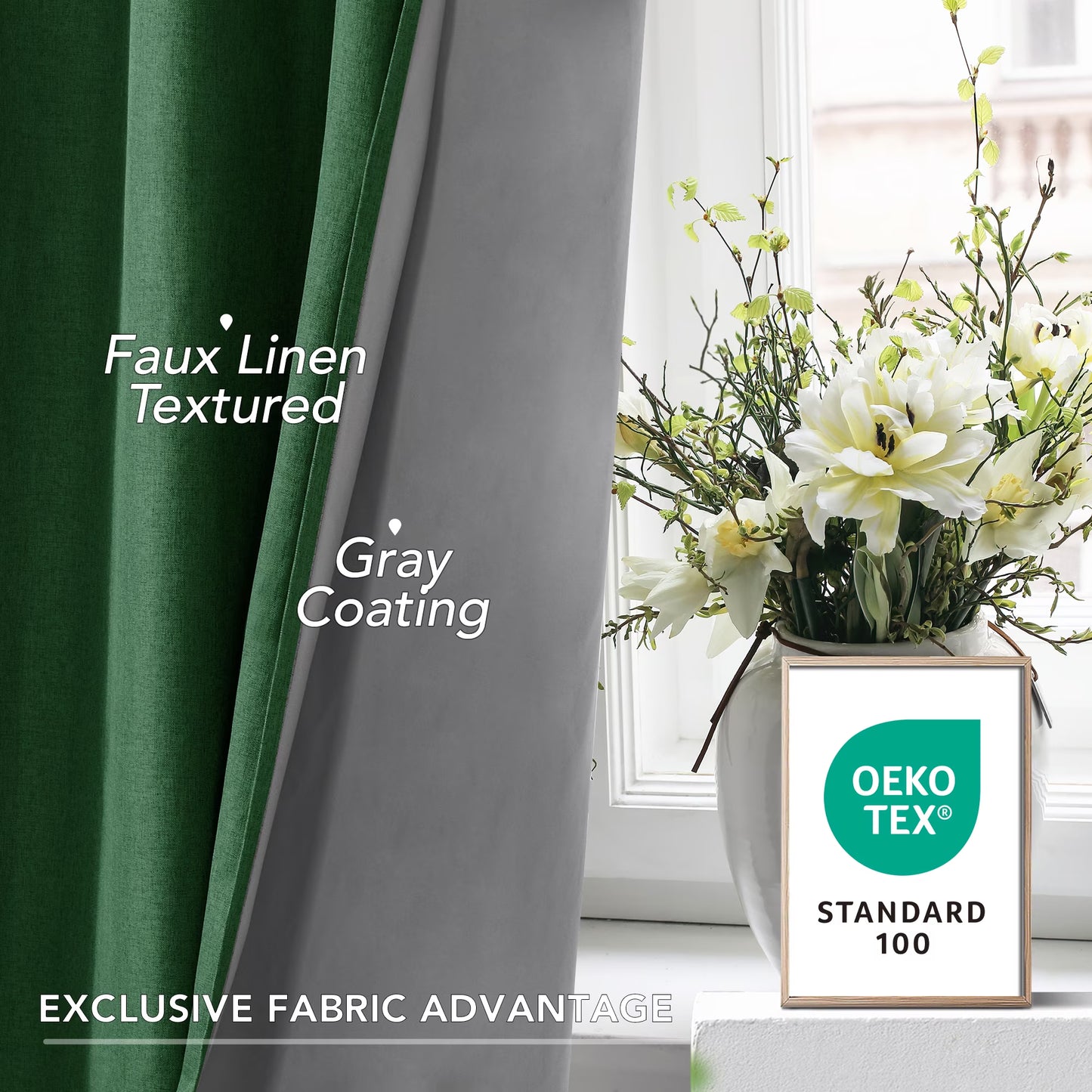 Thermal Insulated 100% Blackout Grommet Curtains, 63-Inch Length, Dark Forest, Set of 2 Panels (42W x 63L inches) for Bedroom Use
