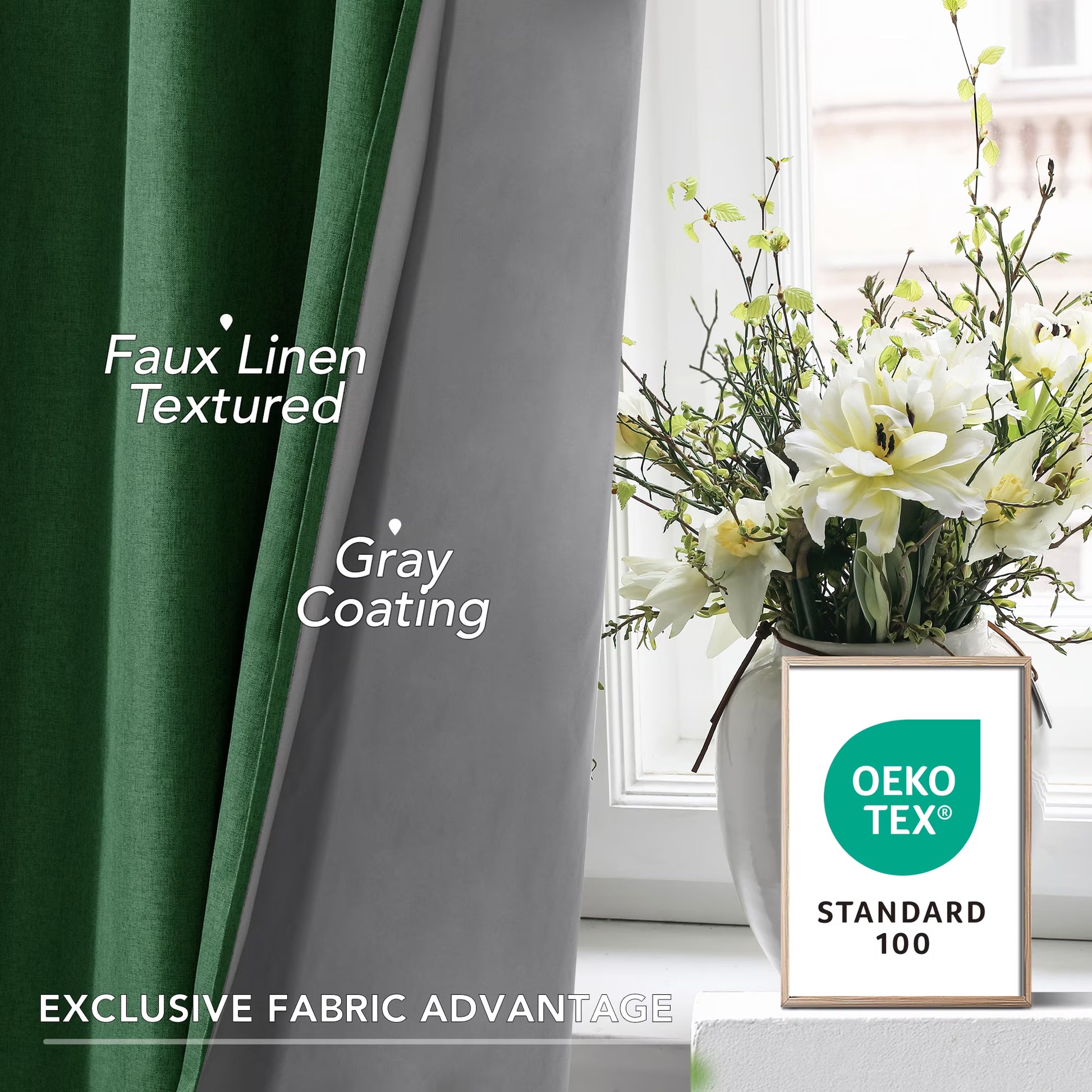 Thermal Insulated 100% Blackout Grommet Curtains, 63-Inch Length, Dark Forest, Set of 2 Panels (42W x 63L inches) for Bedroom Use
