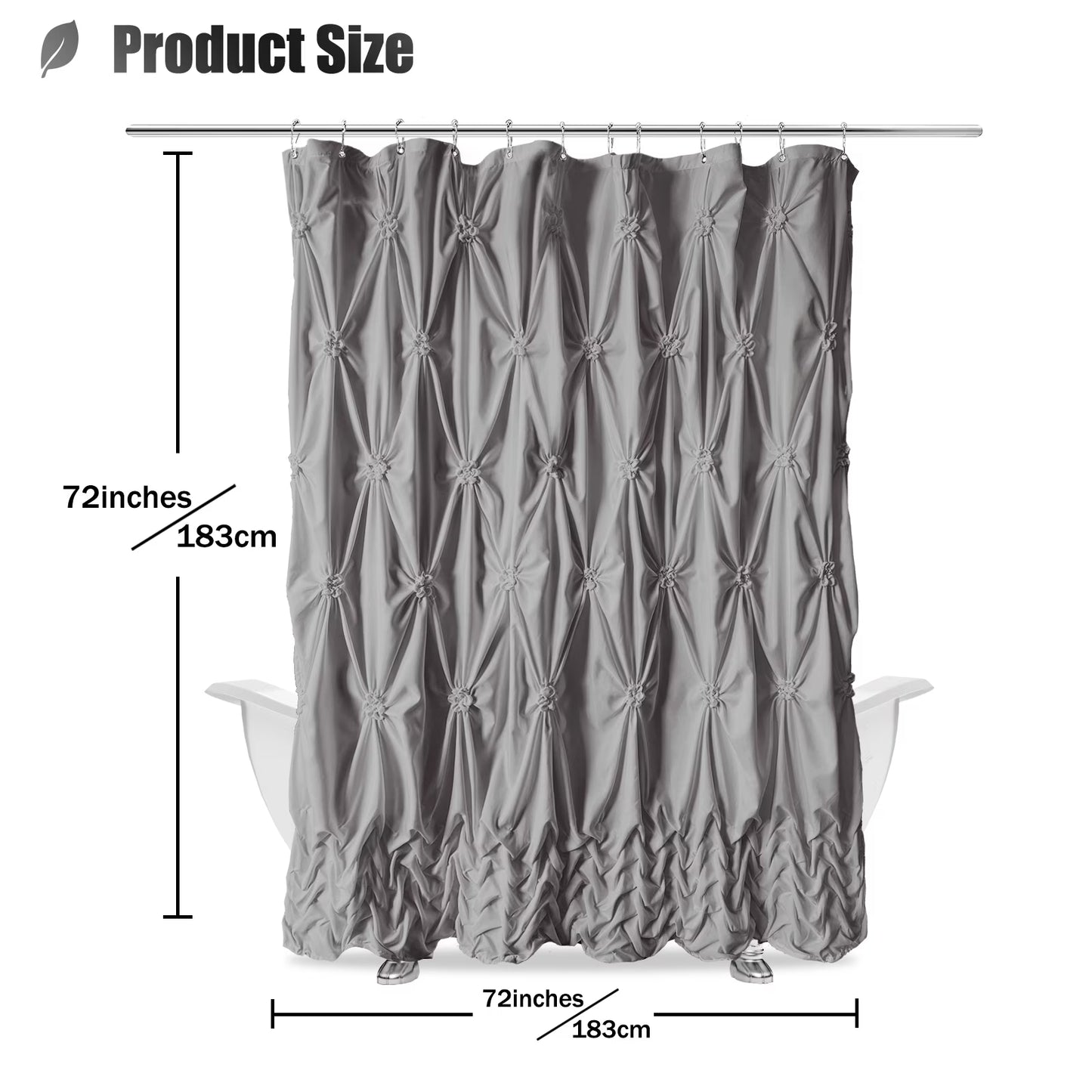 Chic Grey Fabric Farmhouse Shower Curtain for Bathroom Decor, 72" x 72