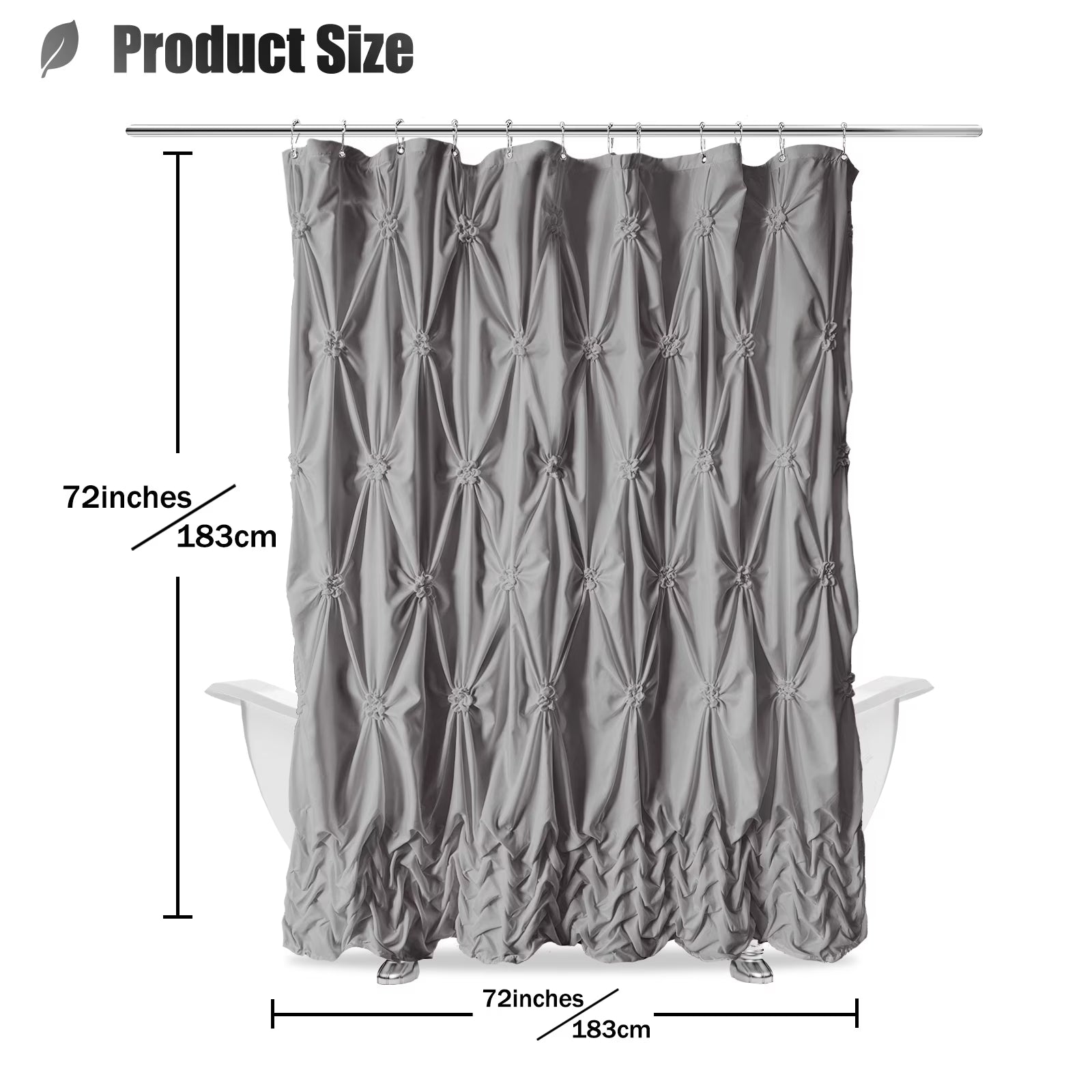 Chic Grey Fabric Farmhouse Shower Curtain for Bathroom Decor, 72" x 72