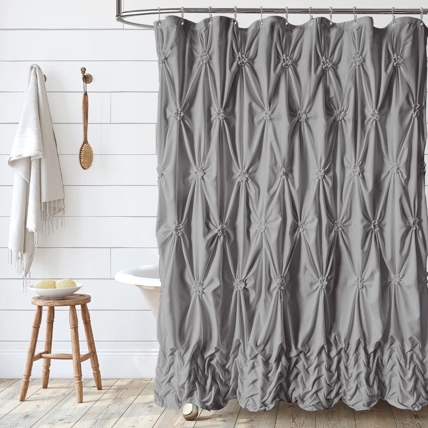Chic Grey Fabric Farmhouse Shower Curtain for Bathroom Decor, 72" x 72