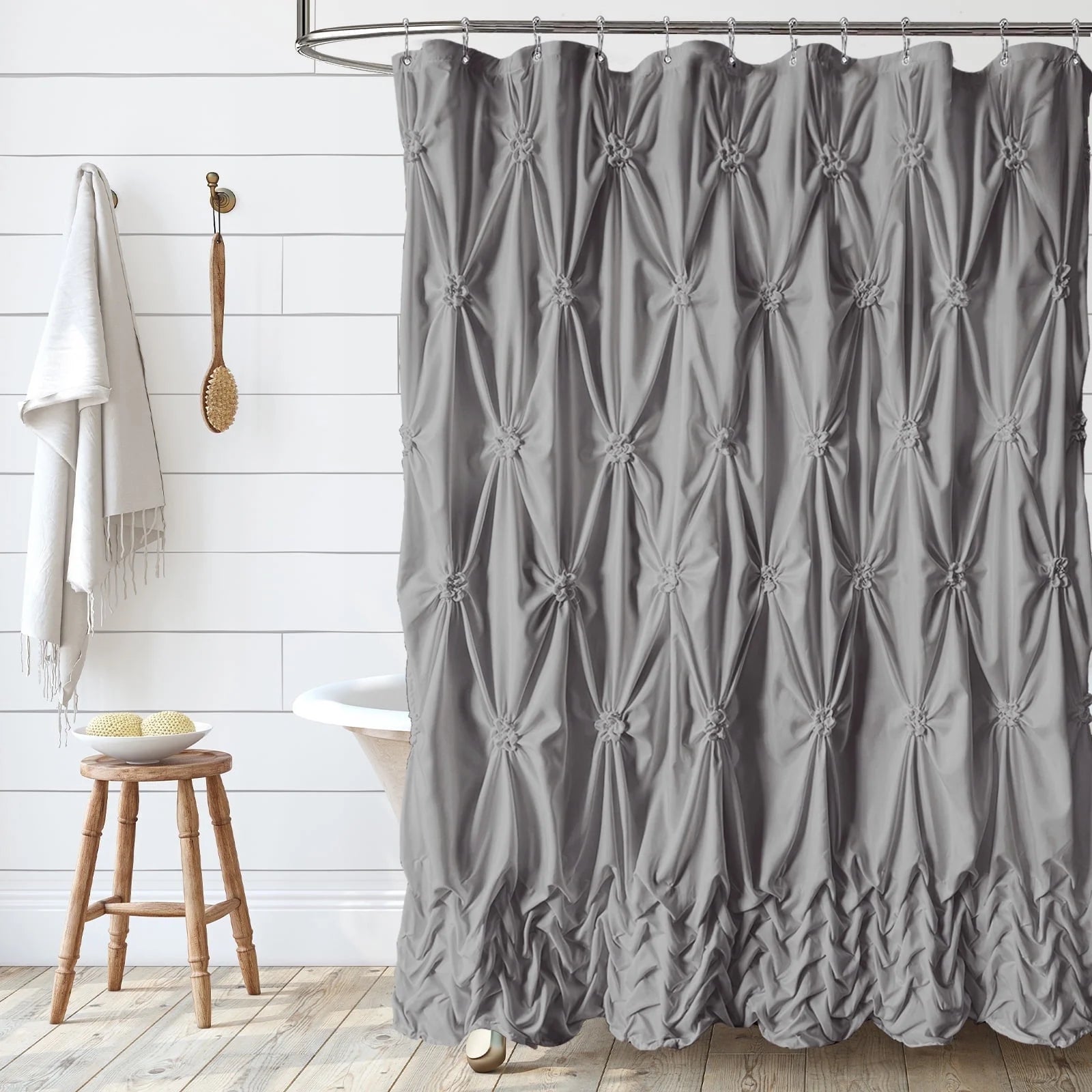 Chic Grey Fabric Farmhouse Shower Curtain for Bathroom Decor, 72" x 72