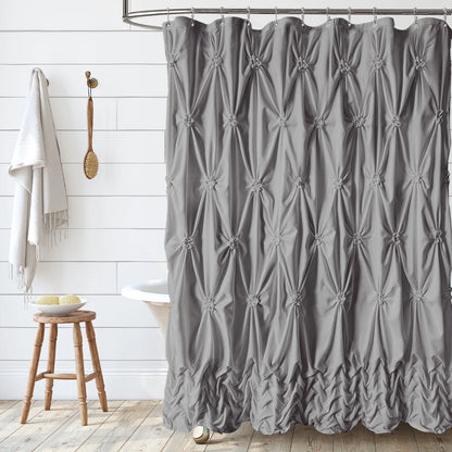 Chic Grey Fabric Farmhouse Shower Curtain for Bathroom Decor, 72" x 72