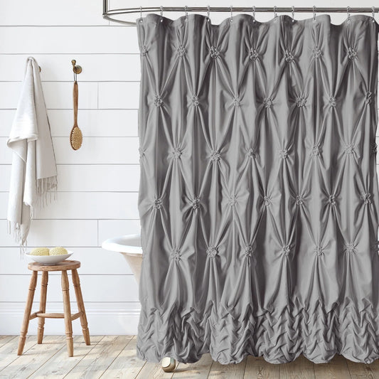Chic Grey Fabric Farmhouse Shower Curtain for Bathroom Decor, 72" x 72