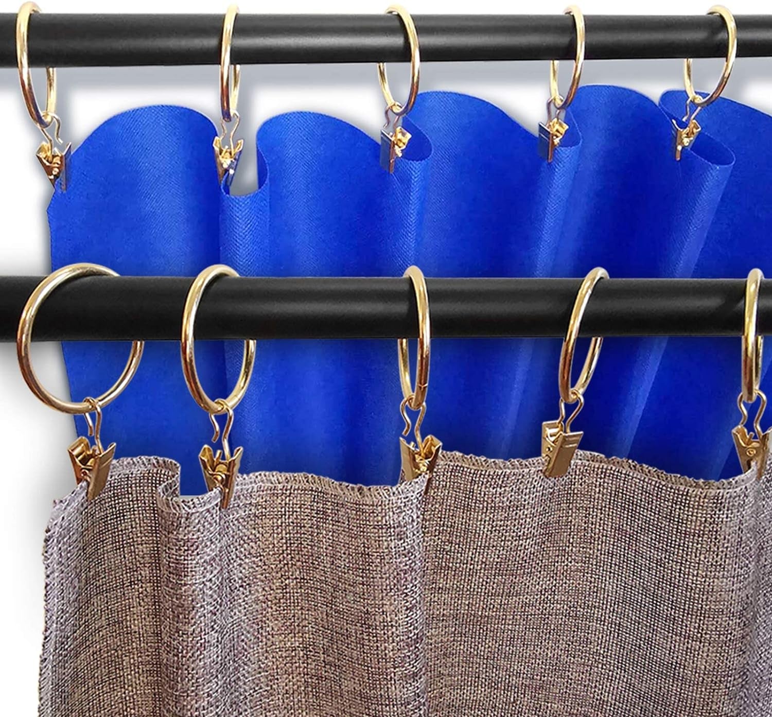 100-Pack Gold Metal Curtain Rings with Clips, 1.5-Inch Interior Diameter Drapery Hooks
