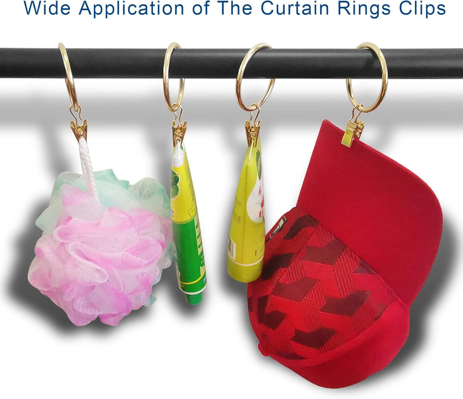 100-Pack Gold Metal Curtain Rings with Clips, 1.5-Inch Interior Diameter Drapery Hooks