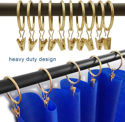 100-Pack Gold Metal Curtain Rings with Clips, 1.5-Inch Interior Diameter Drapery Hooks