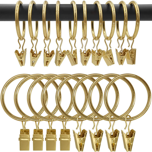100-Pack Gold Metal Curtain Rings with Clips, 1.5-Inch Interior Diameter Drapery Hooks