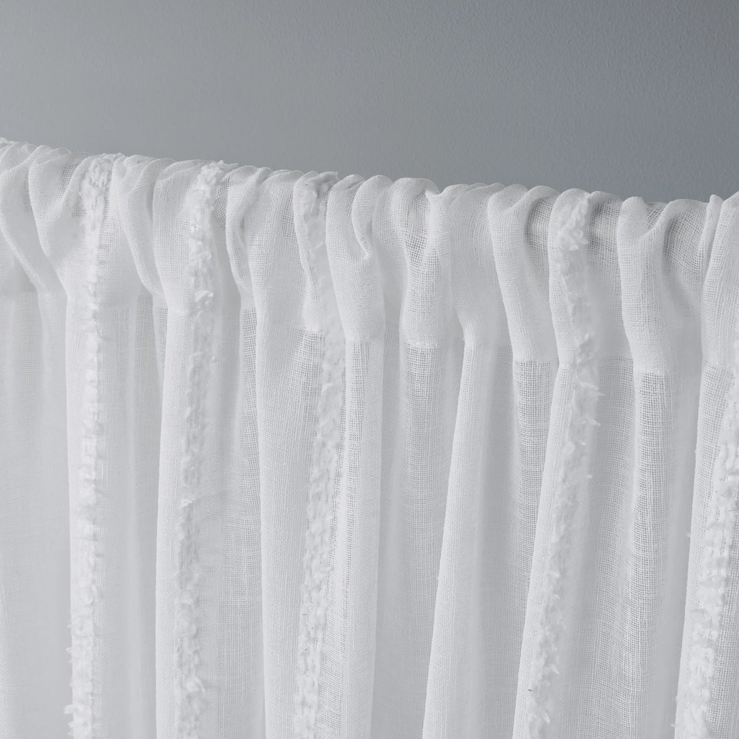 Curtains Santos Embellished Stripe Sheer Linen Rod Pocket Curtain Panel Pair, 54X96, Winter White