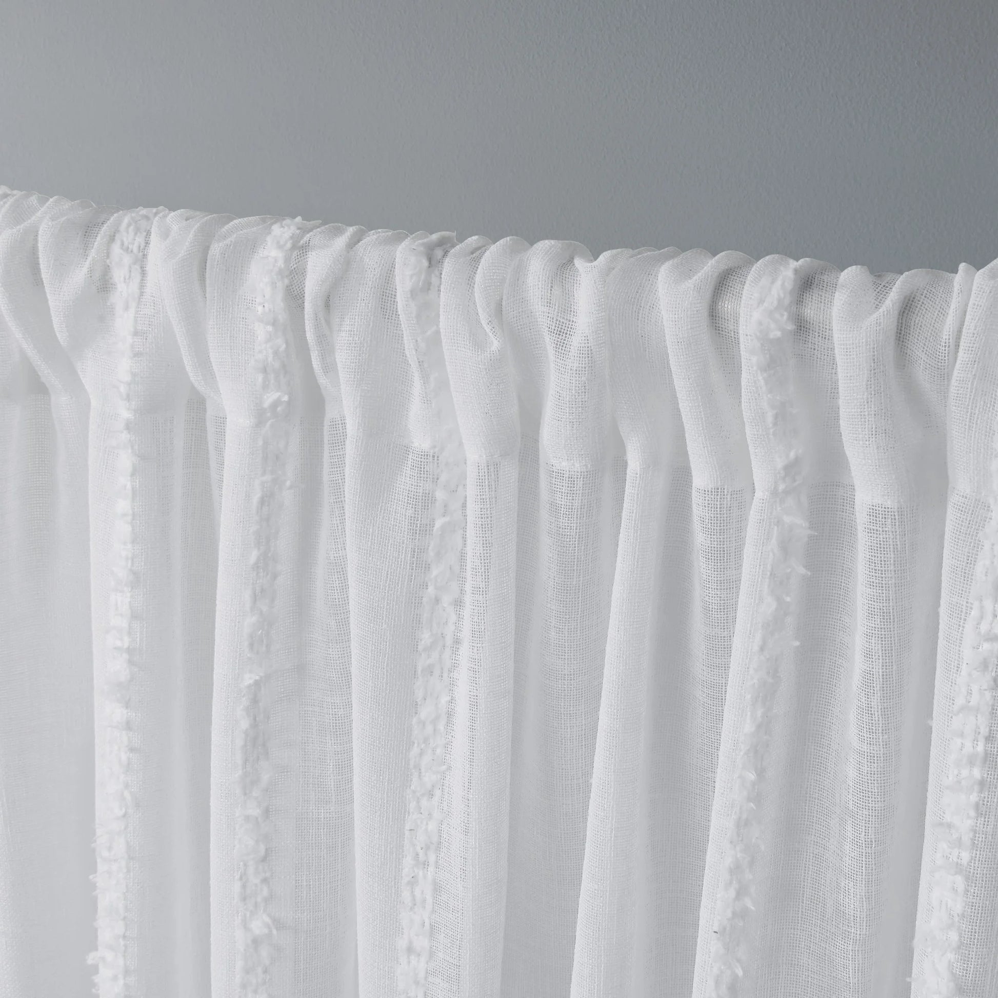 Curtains Santos Embellished Stripe Sheer Linen Rod Pocket Curtain Panel Pair, 54X96, Winter White