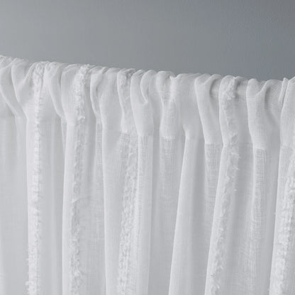 Curtains Santos Embellished Stripe Sheer Linen Rod Pocket Curtain Panel Pair, 54X96, Winter White