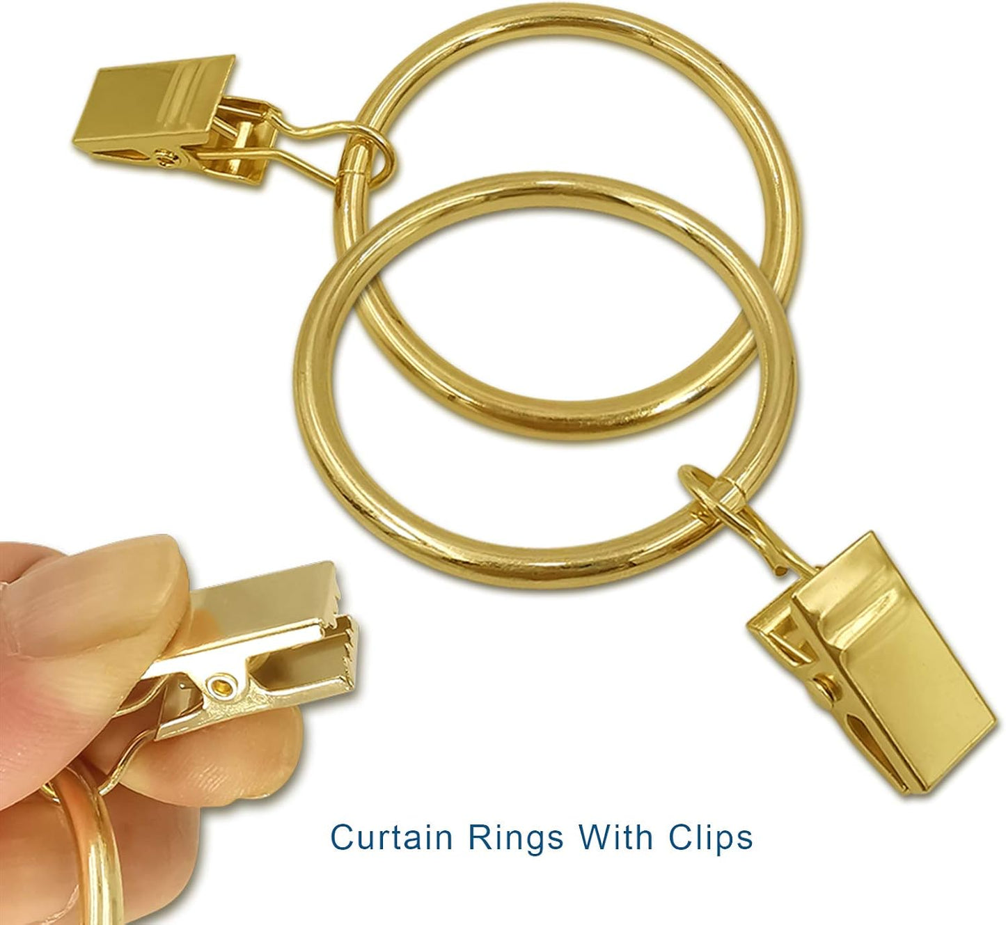 100-Pack Gold Metal Curtain Rings with Clips, 1.5-Inch Interior Diameter Drapery Hooks