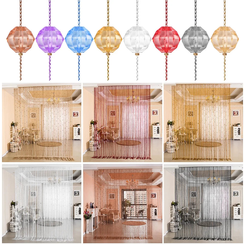 Crystal Beaded String Door Curtain - Decorative Bead Fringe Room Divider and Window Panel Drapes