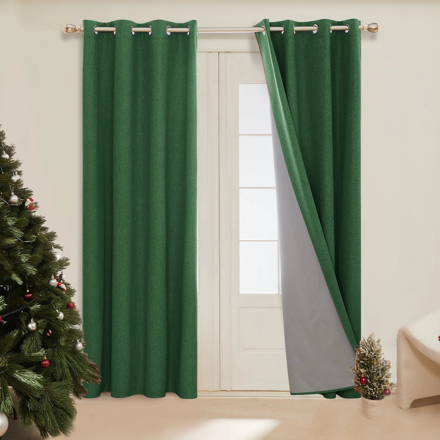Thermal Insulated 100% Blackout Grommet Curtains, 63-Inch Length, Dark Forest, Set of 2 Panels (42W x 63L inches) for Bedroom Use