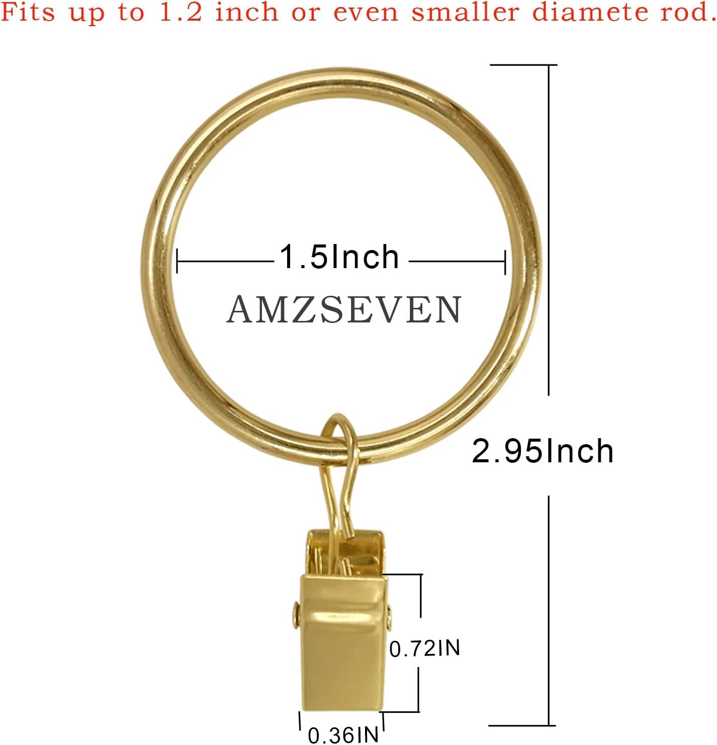 100-Pack Gold Metal Curtain Rings with Clips, 1.5-Inch Interior Diameter Drapery Hooks