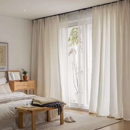 Bohemian Beige Cotton Linen Curtains for Living Room and Bedroom - Custom Southeast Asian Retro Tatami Tulle Design