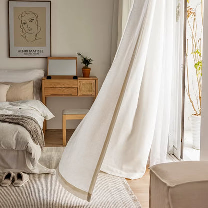 Bohemian Beige Cotton Linen Curtains for Living Room and Bedroom - Custom Southeast Asian Retro Tatami Tulle Design