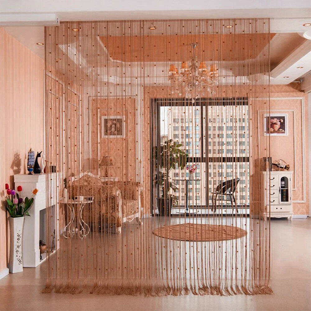 Crystal Beaded String Door Curtain - Decorative Bead Fringe Room Divider and Window Panel Drapes